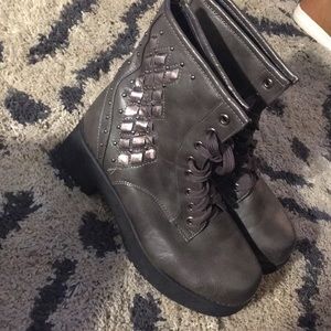 Slate gray combat boots